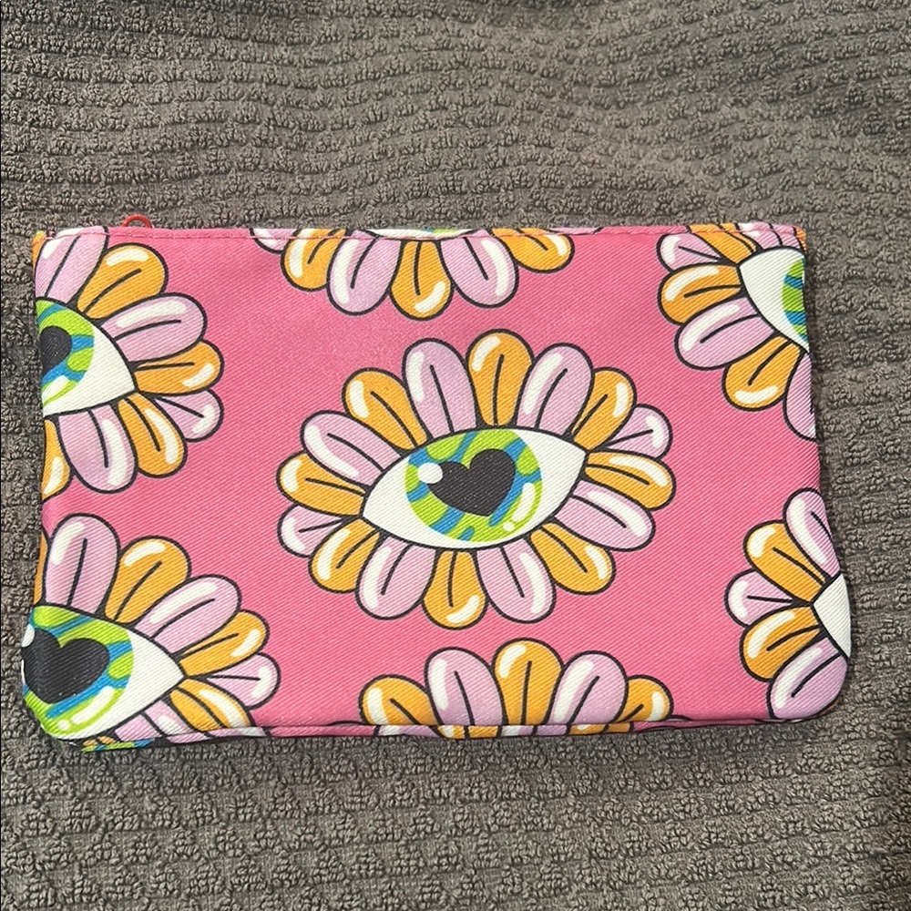 ipsy Pink Cosmetic Bag with Eye and Flower Design